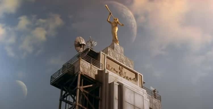 Angel Moroni appears on top of a space colony in a sci-fi movie